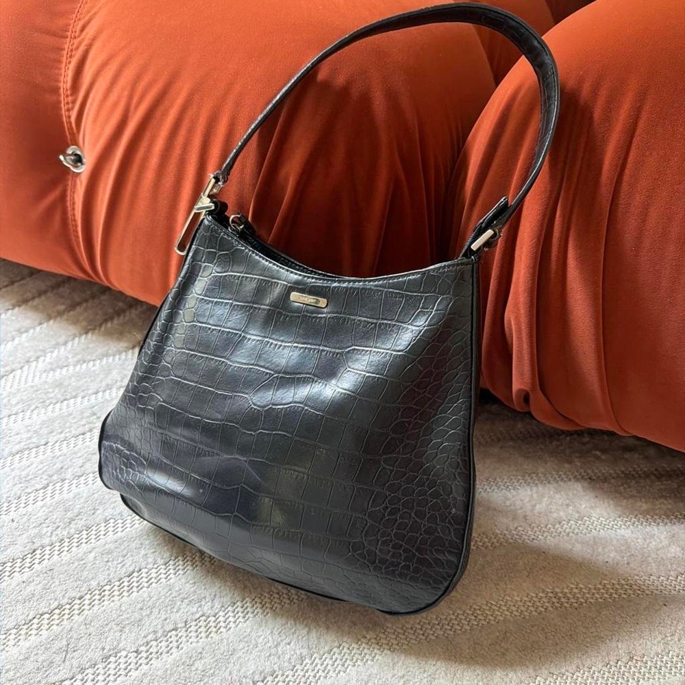 Nine West Black crocodile-embossed shoulder bag punk Streetwear grunge
